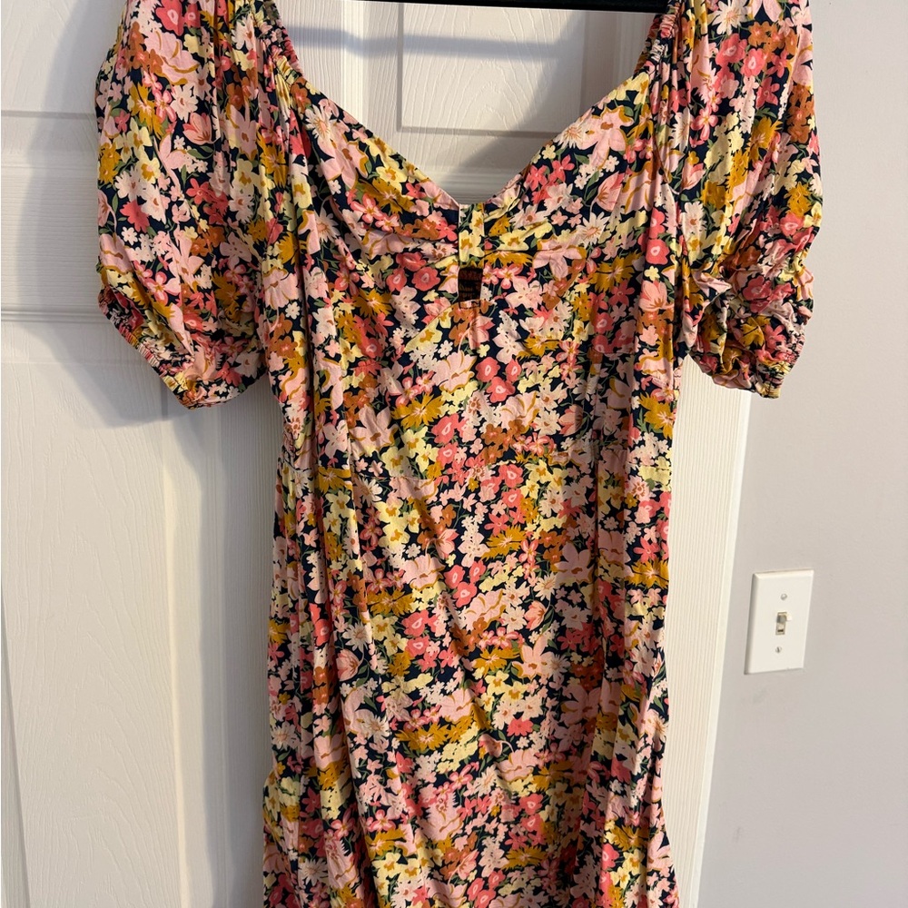 Billabong Floral Mini Dress with Puff Sleeves